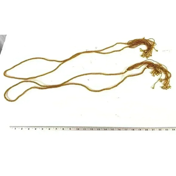 VTG Golden Yellow Mini Seed Bead Tassels - 2 Pc 60" Long Christmas Holiday Decor - Picture 1 of 8